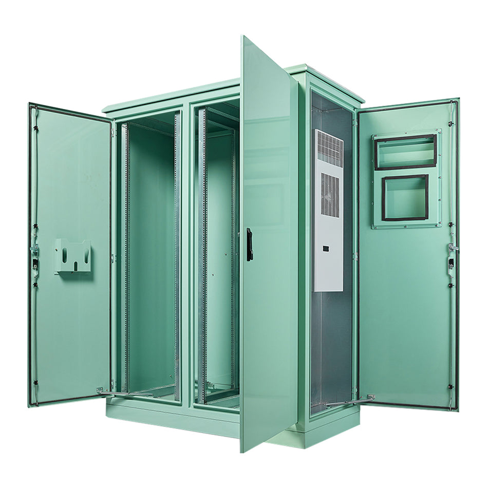 Double Bay 42RU Steel Field Cabinet 2275H x 1650W x 800D Fitted with 2.0kW Air Conditioner