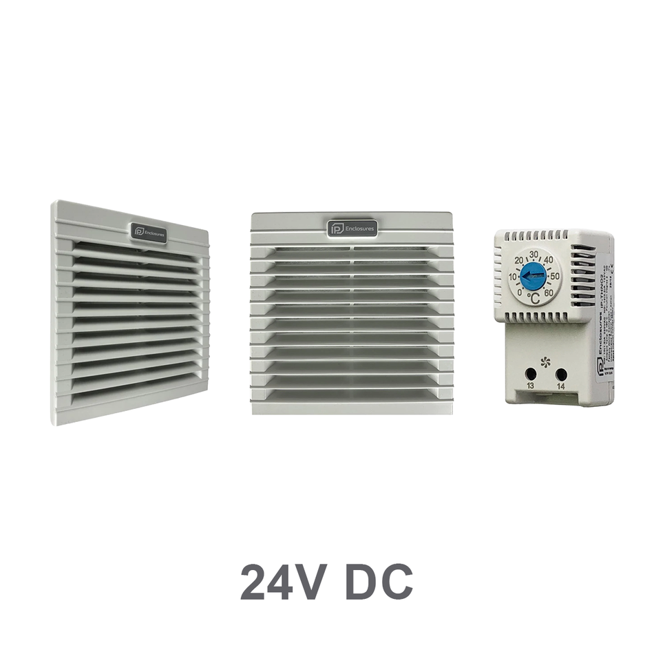 Ventilation Pack 24V DC: filter fan, filter vent and thermostat, IP Enclosures
