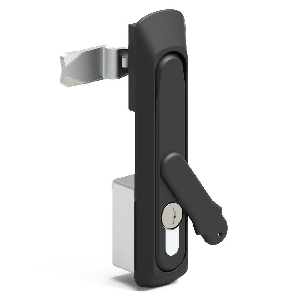 Black Alloy Swing Handle for Electrical Cabinets - Half Euro Barrel, Single Point Locking — IP Enclosures