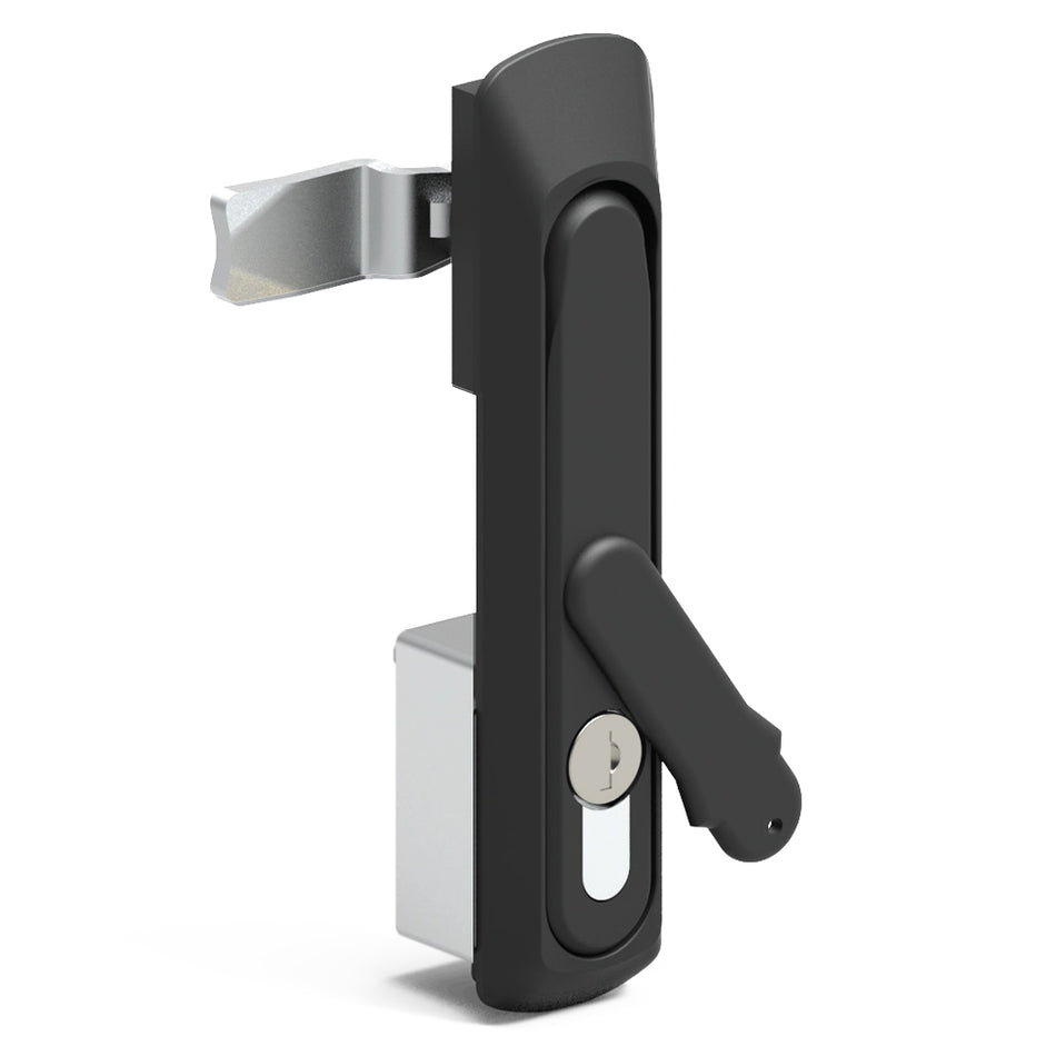 Black Alloy Swing Handle for Electrical Cabinets - Half Euro Barrel, Single Point Locking — IP Enclosures