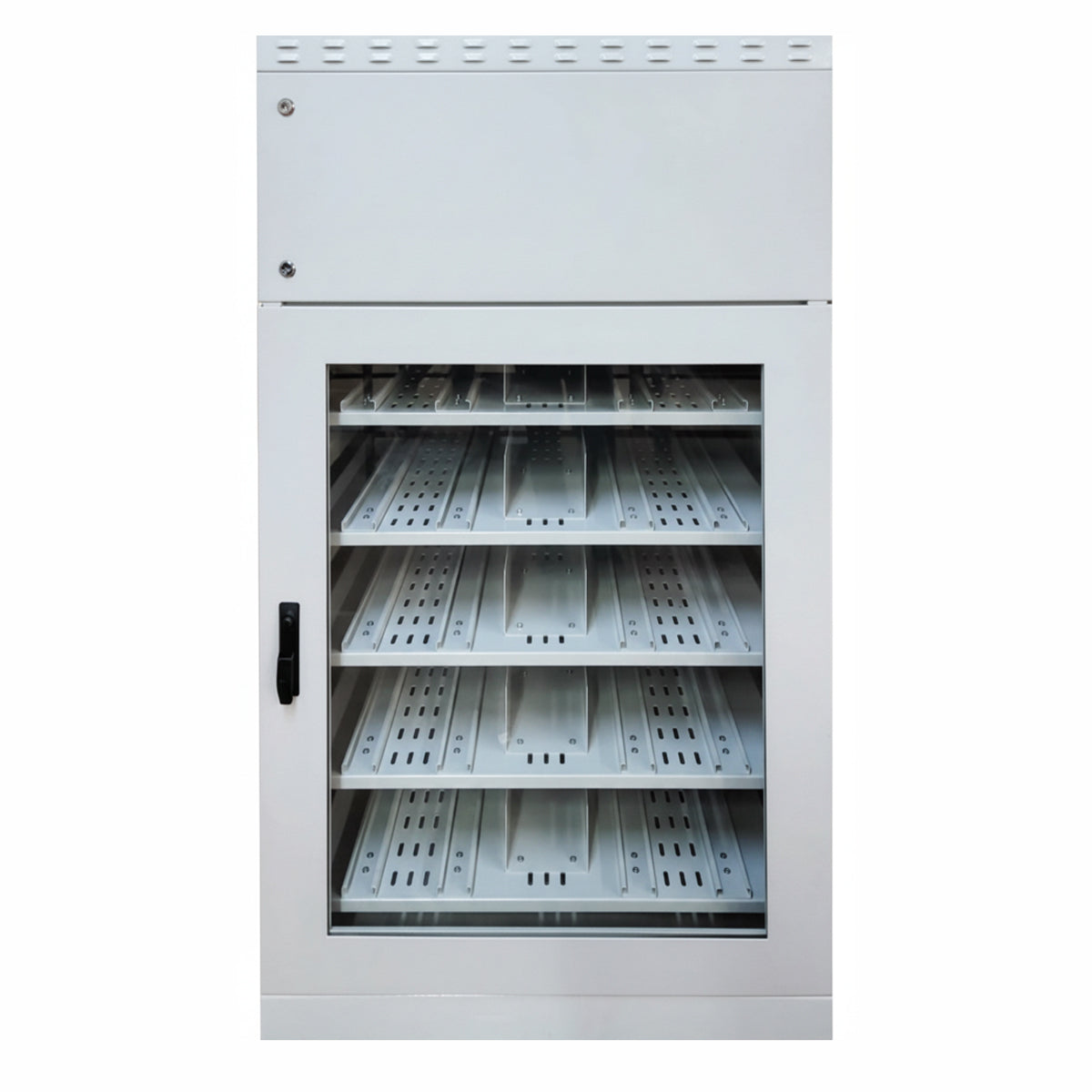 1600H x 1000W x 800D (+100mm Plinth) Heavy Duty 19” Cabinet with Upper & Lower Door, 6 x Shelves Fitted — IP Enclosures