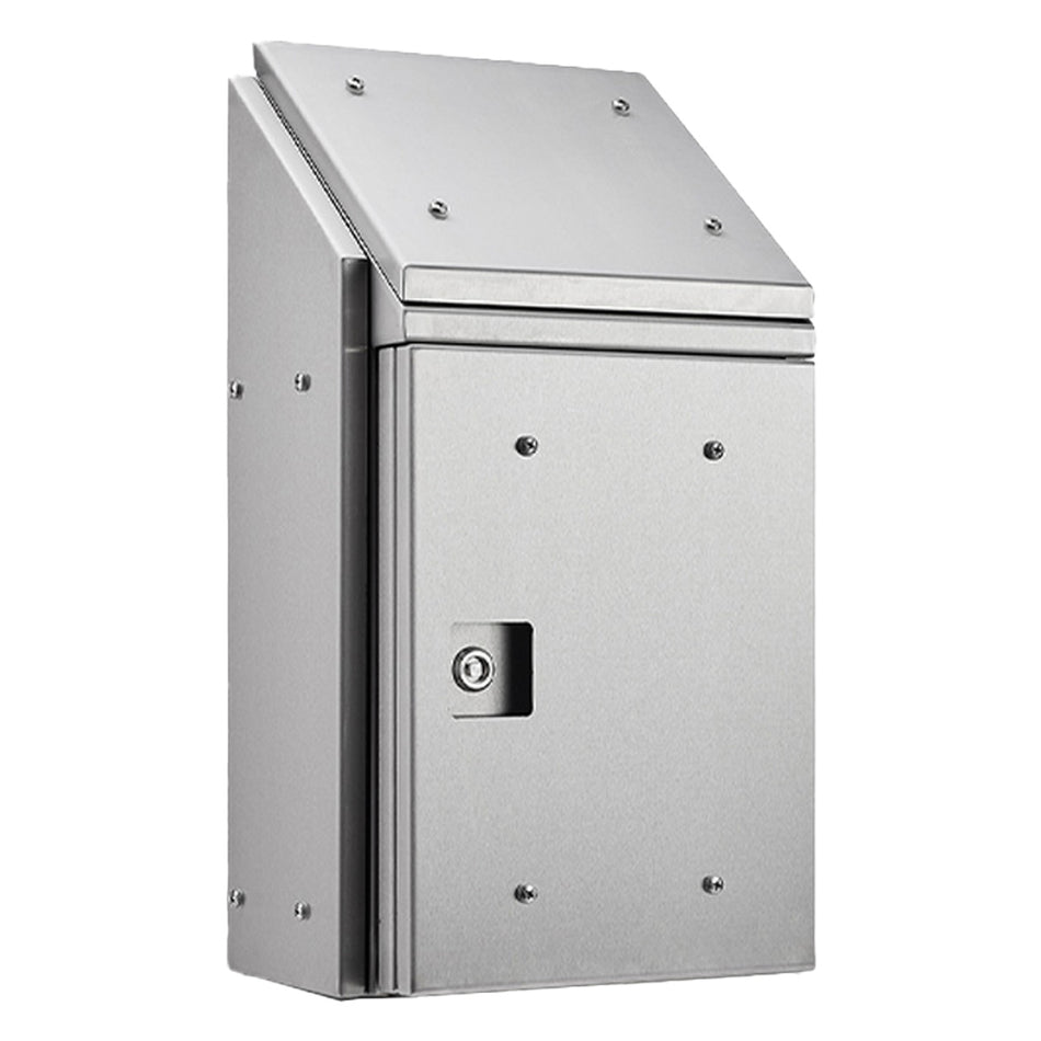 Steel Sloping Roof Enclosure 800H x 800W x 300D - with Sun Shield — IP Enclosures