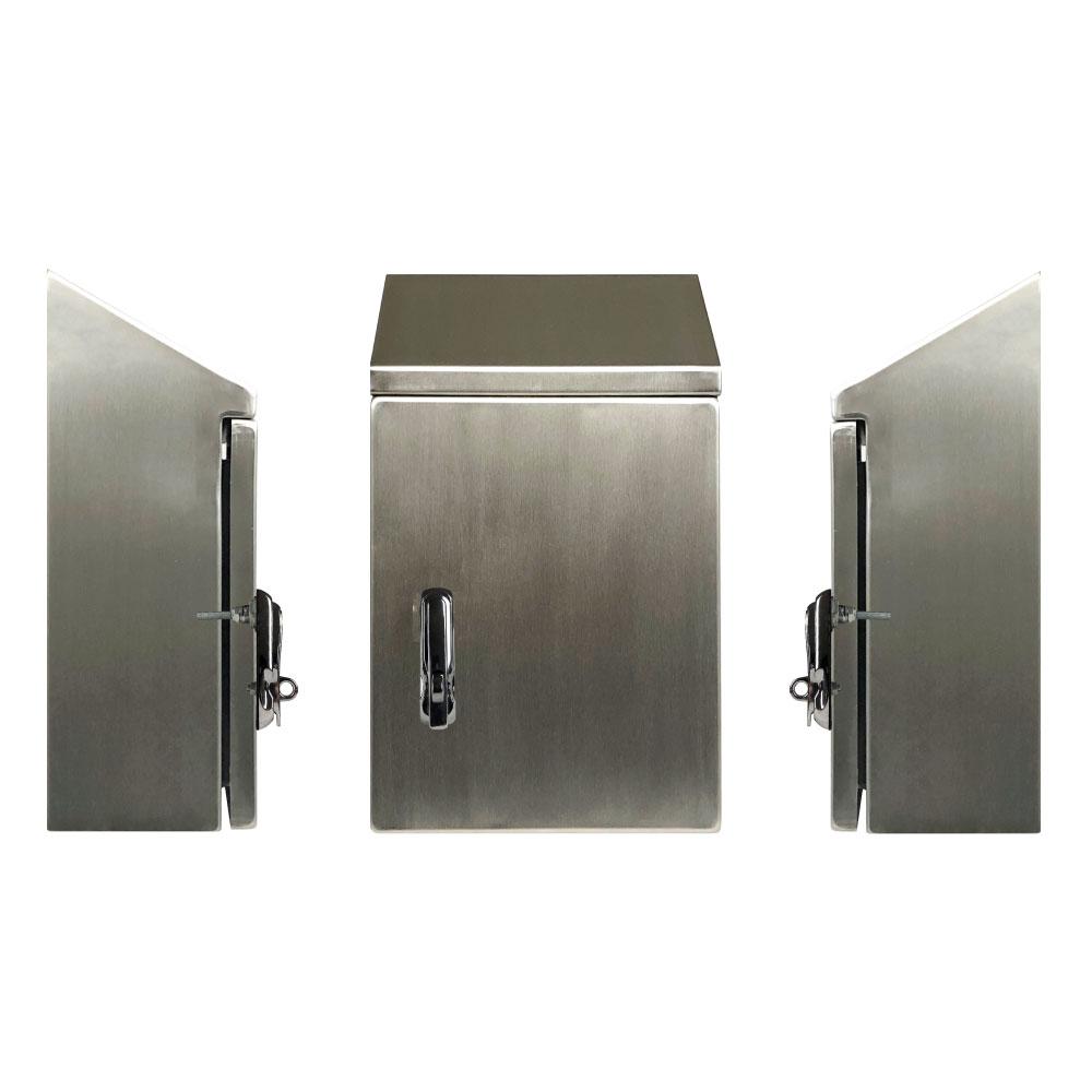 316 Stainless Steel Sloping Roof Electrical Enclosure with Padlockable Handle 500H x 400W x 250D IP65 — TRO Assemblies