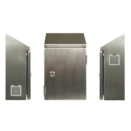 316 Stainless Steel Sloping Roof Electrical Enclosure with Vents 600H x 400W x 250D IP54 — TRO Assemblies