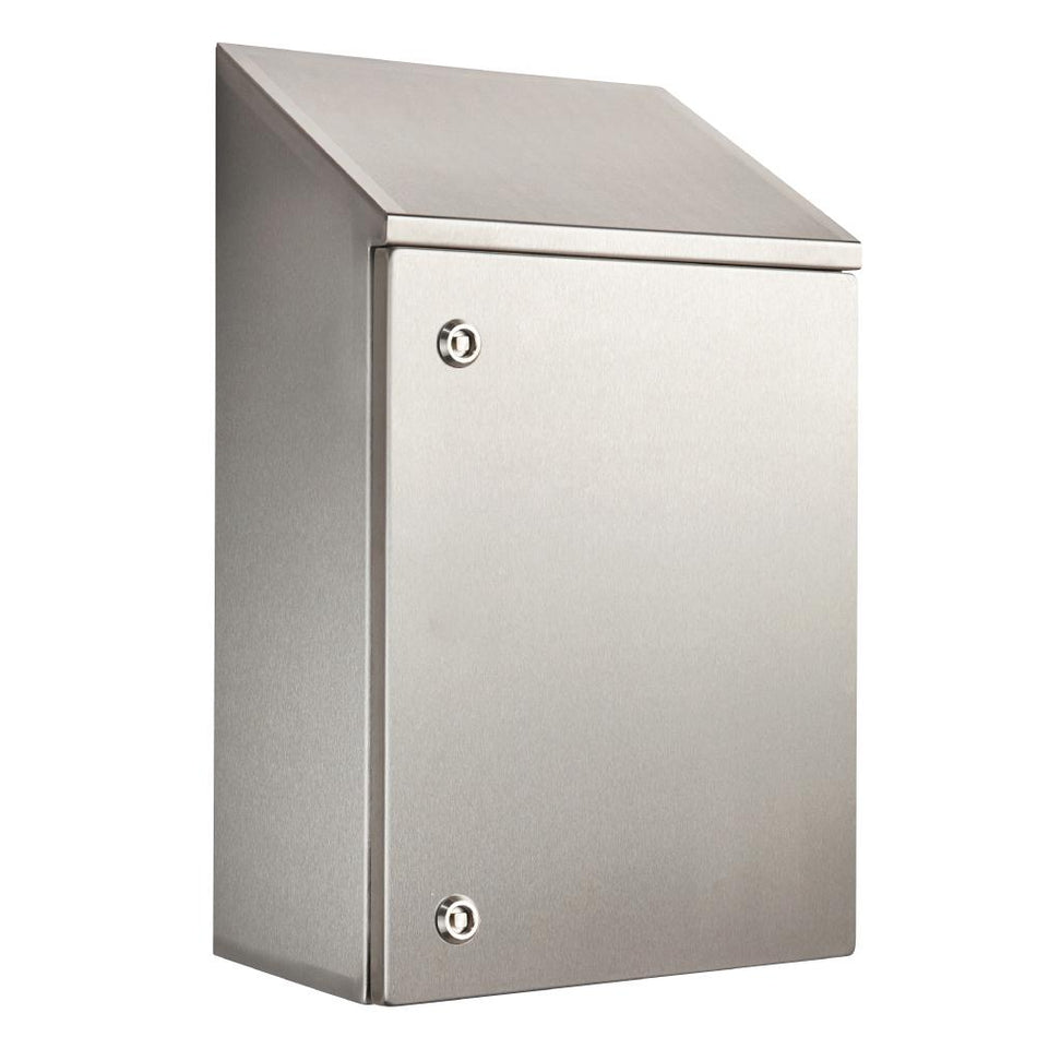 316 Stainless Steel Sloping Roof Electrical Enclosure 600H x 400W x 250D IP66 — IP Enclosures