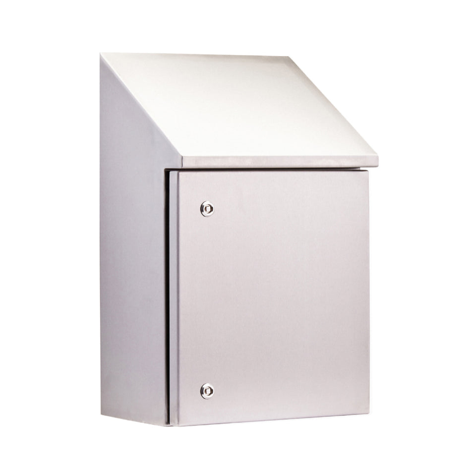 316 Stainless Steel Sloping Roof Electrical Enclosure 600H x 600W x 300D IP66, Heavy Duty — IP Enclosures