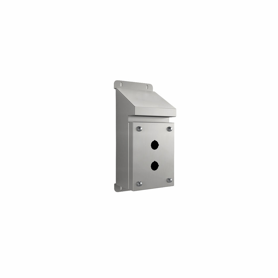 316 STAINLESS STEEL SLOPING ROOF PUSHBUTTON ENCLOSURE 2 X 30.5MM HOLE IP66 — IP Enclosures