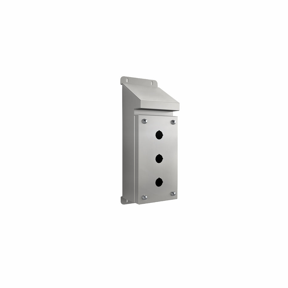 316 STAINLESS STEEL SLOPING ROOF PUSHBUTTON ENCLOSURE 3 X 30.5MM HOLE IP66 — IP Enclosures