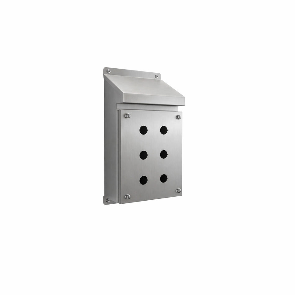 316 STAINLESS STEEL SLOPING ROOF PUSHBUTTON ENCLOSURE 6 X 30.5MM HOLE IP66 — IP Enclosures