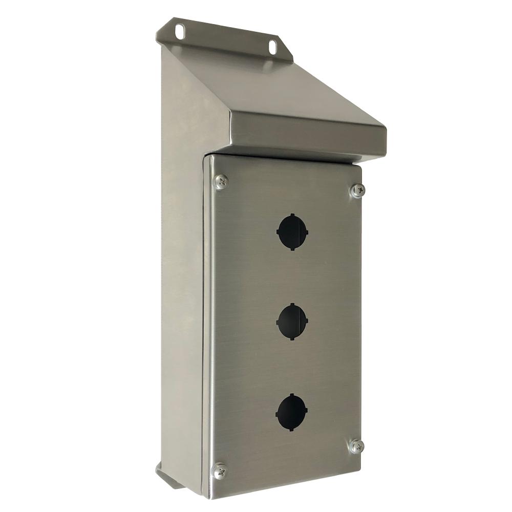 316 Stainless Steel Sloping Roof Pushbutton Enclosure 3 Hole IP66 — IP Enclosures