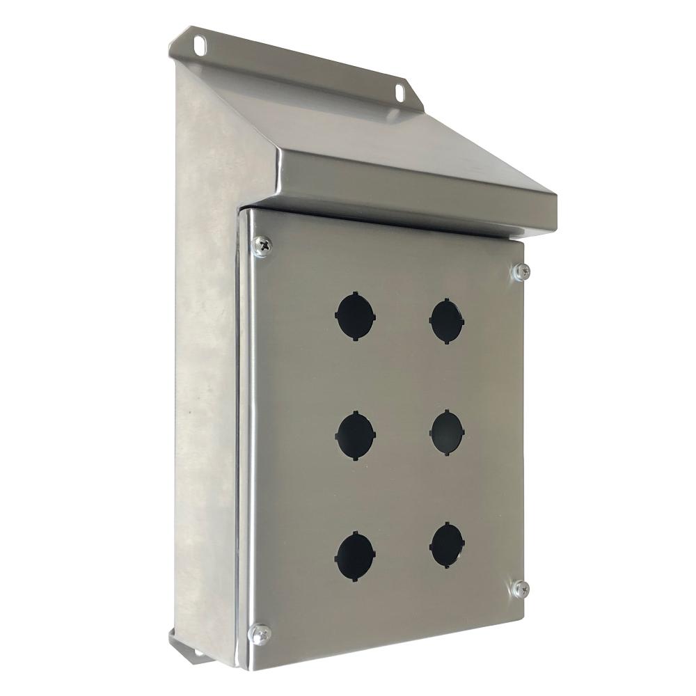 316 Stainless Steel Sloping Roof Pushbutton Enclosure 6 Hole IP66 — IP Enclosures