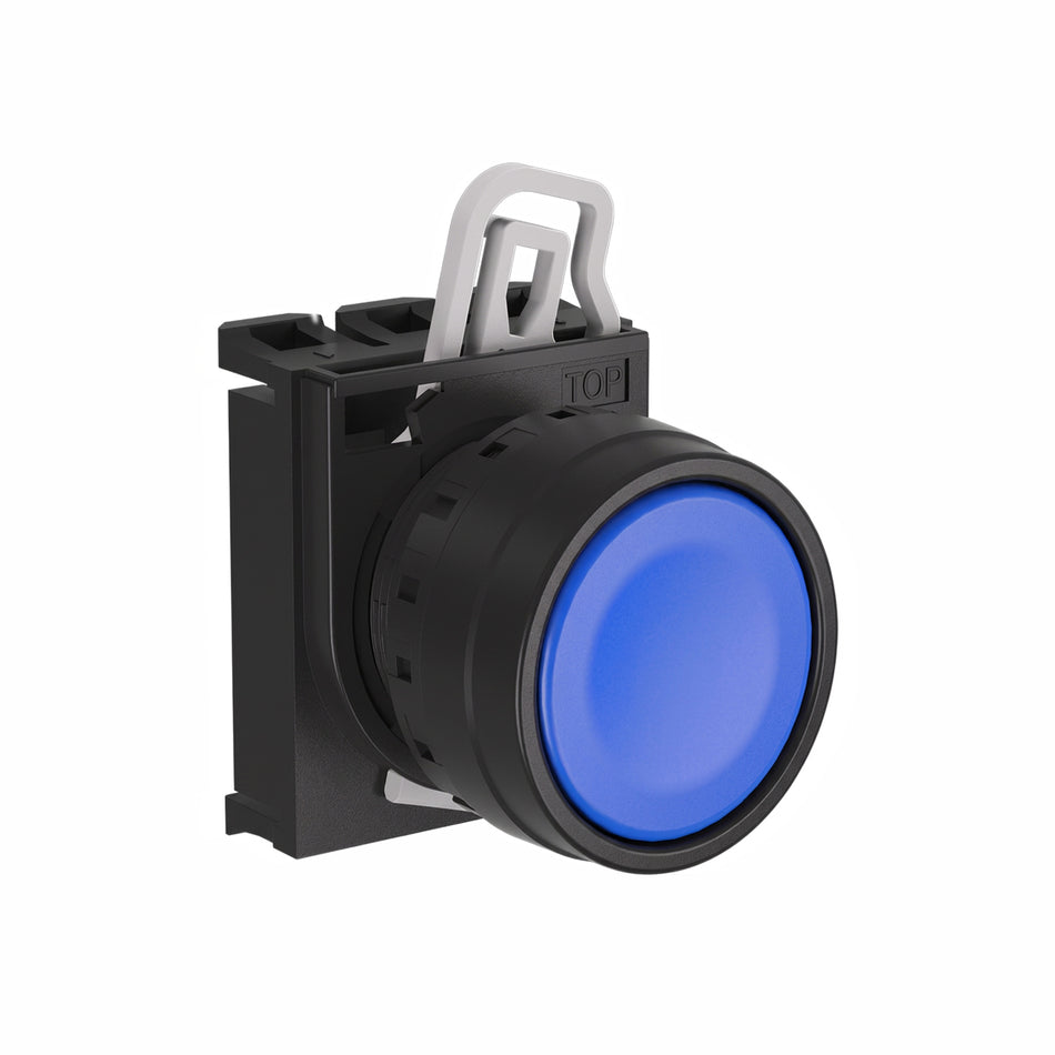Blue Flush Pushbutton 22mm IP65, Momentary (Contact Block Ordered Separately) — Telergon
