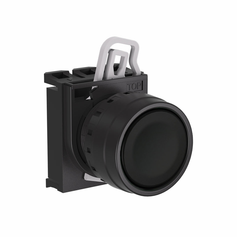 Black Flush Pushbutton 22mm IP65, Momentary (Contact Block Ordered Separately) — Telergon