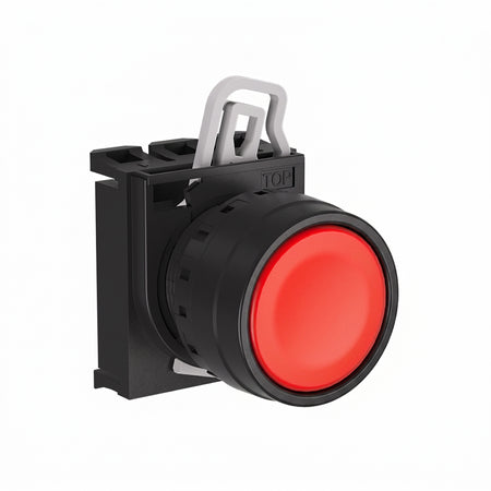 Red Flush Pushbutton 22mm IP65, Momentary (Contact Block Ordered Separately) — Telergon