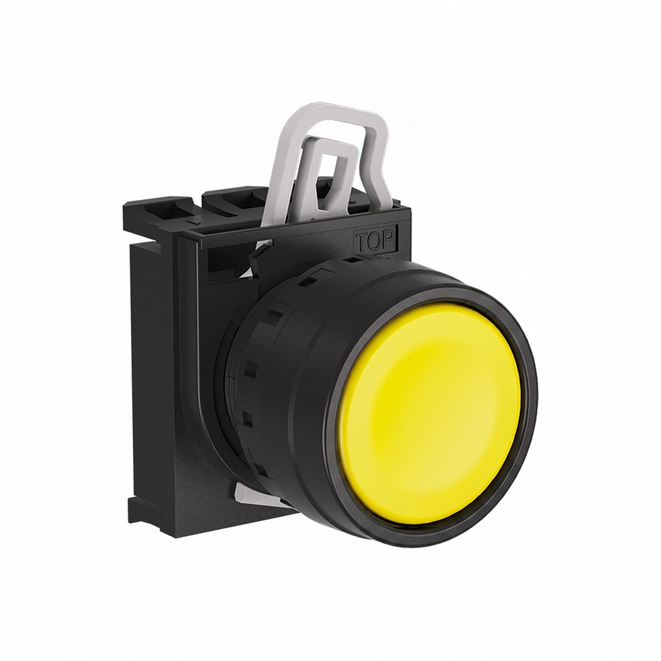 Yellow Flush Pushbutton 22mm IP65, Momentary (Contact Block Ordered Separately) — Telergon