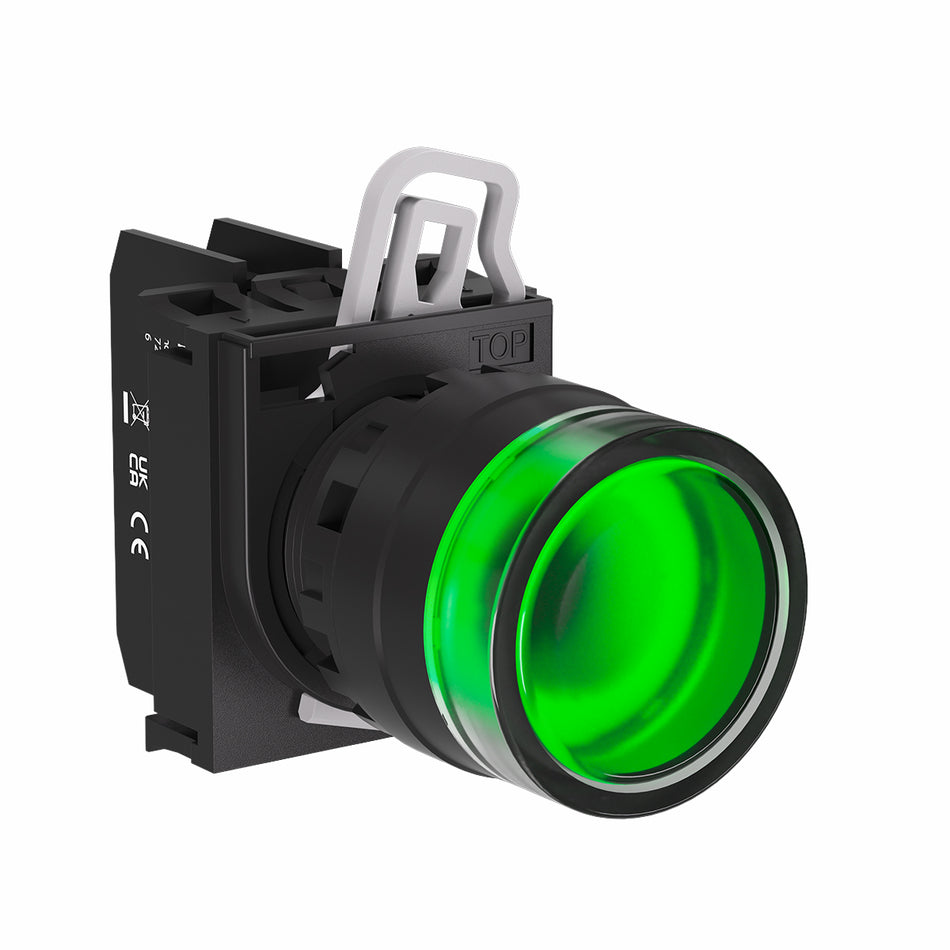 Green Illuminated Pushbutton 22mm 24V AC/DC IP65 (Contact Block Ordered Separately) — Telergon