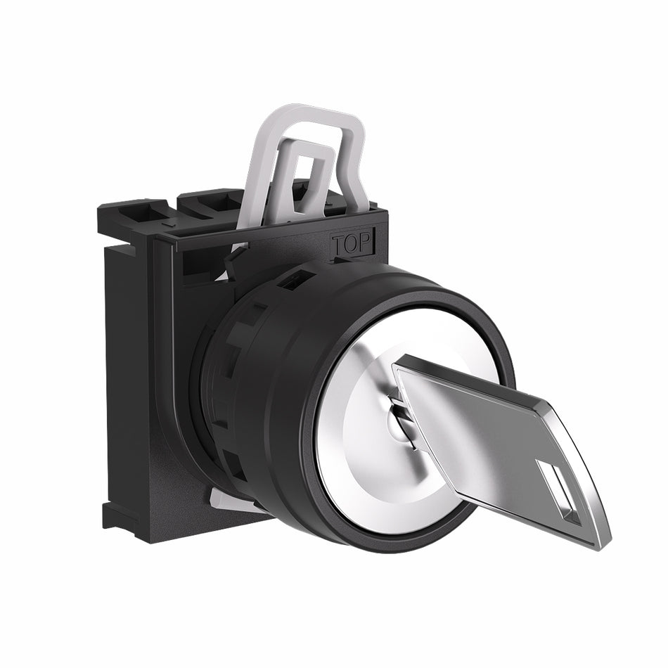 2-Position Key Selector Switch 22mm IP65, Spring-Return, Key Out Left