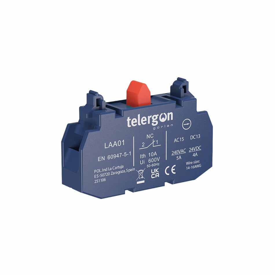 1 NC, SCREW TERMINALS CONTACT BLOCK — Telergon