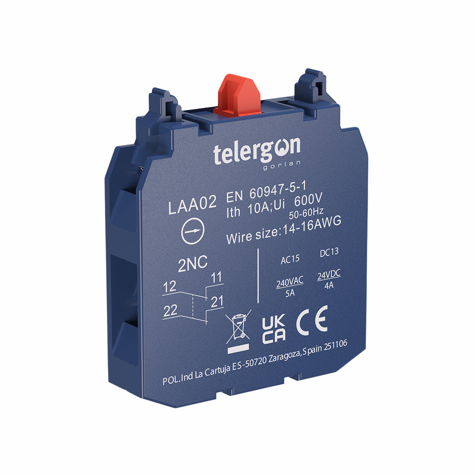 2 NC, SCREW TERMINALS CONTACT BLOCK — Telergon