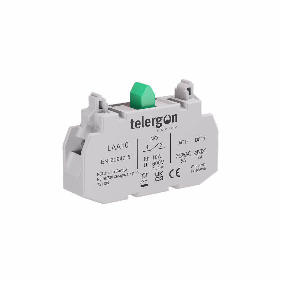 1NO Contact Block 10A 600V, Screw Terminals