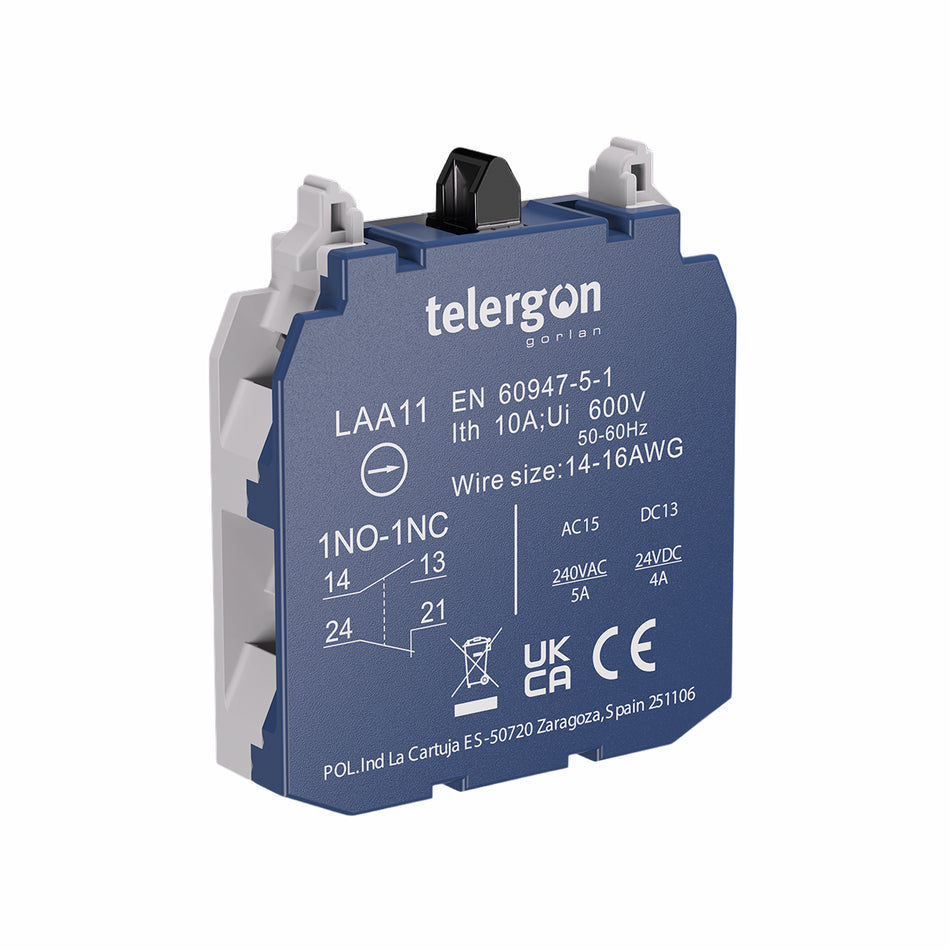1NO+1NC Contact Block 10A 600V, Screw Terminals