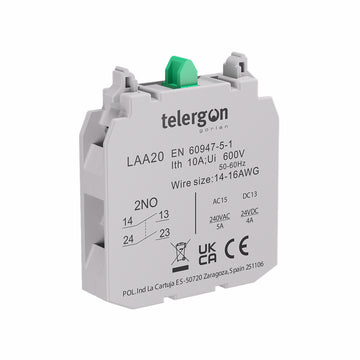 2NO Contact Block 10A 600V, Screw Terminals