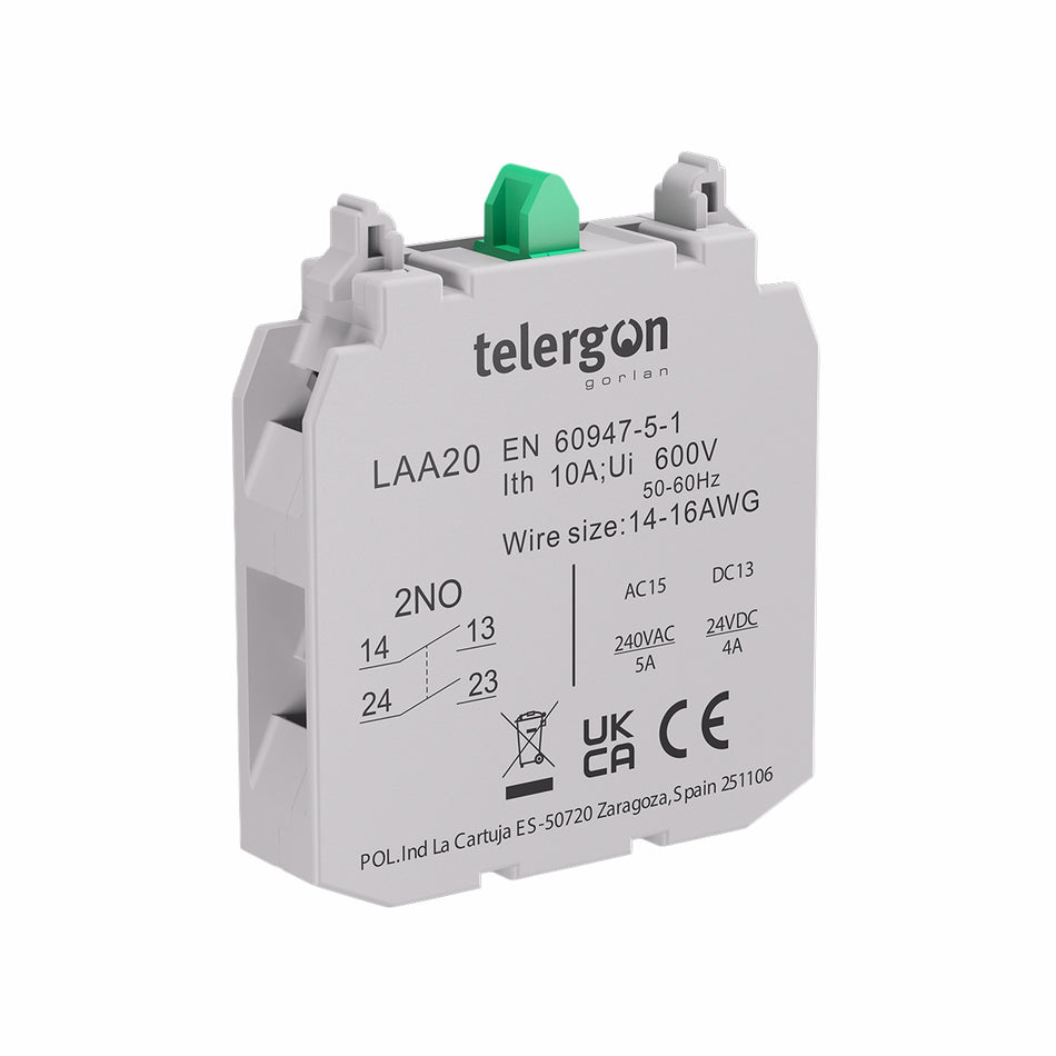 2 NO, SCREW TERMINALS CONTACT BLOCK — Telergon