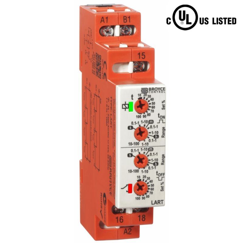 Asymmetrical Recycling Timer, On/Off or Off/On, 24 – 230VAC/12 – 230VDC, 0.1s – 100h — Broyce Control