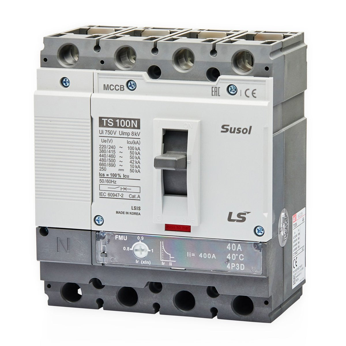 TS100N ETS 40A 4P R | LS Susol 50kA MCCB Electronic Adjustable Trip 16-40A 4 Pole — LS Electric