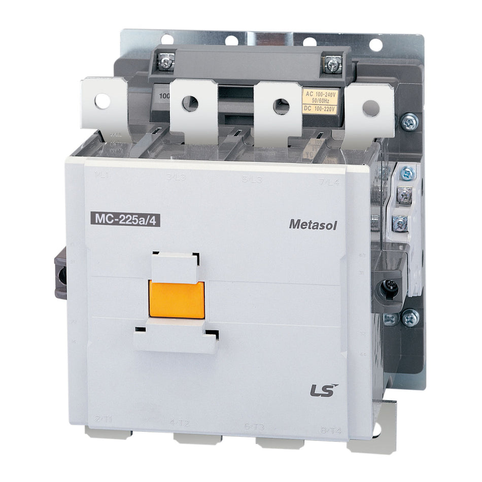 MC-225A AC100-240V / DC100-220V | 132kW 4P Magnetic Contactor 225A(AC3)/350A(AC1), Screw Connection, 2NO/2NC Auxiliary