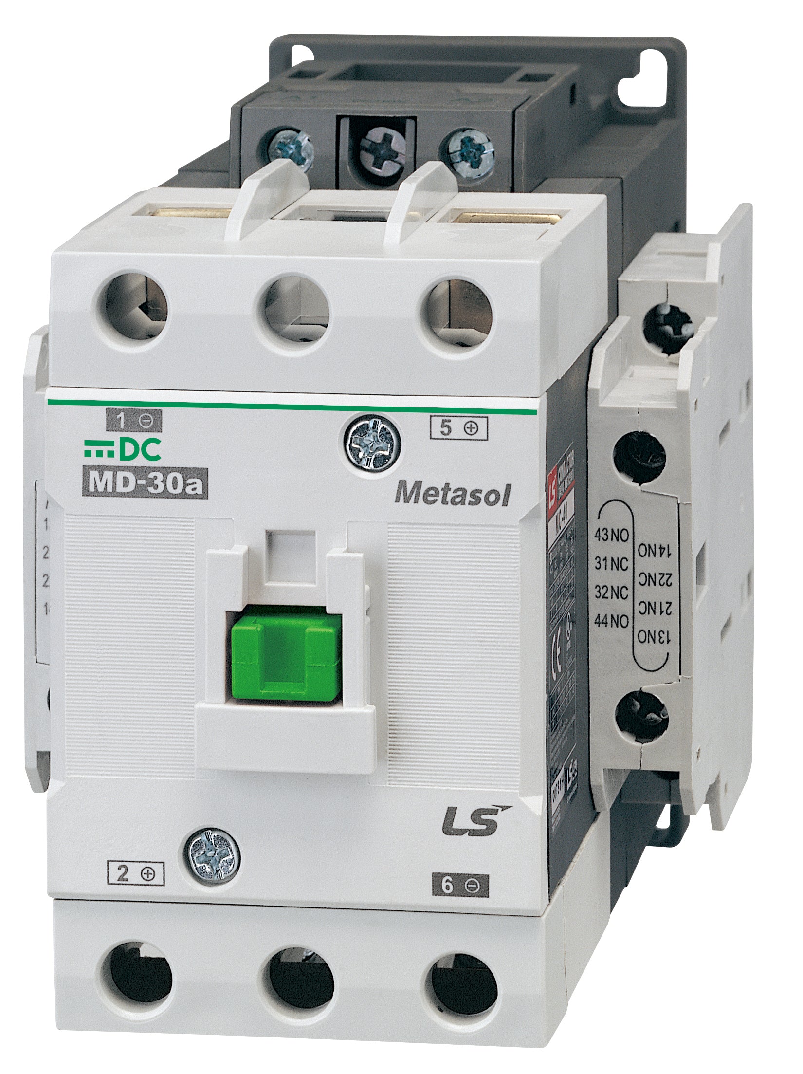 MD-100A DC24V | 2P DC Contactor, 100A (@250VDC) DC24V Coil with 2NO/2NC Auxiliary Contacts — LS Electric