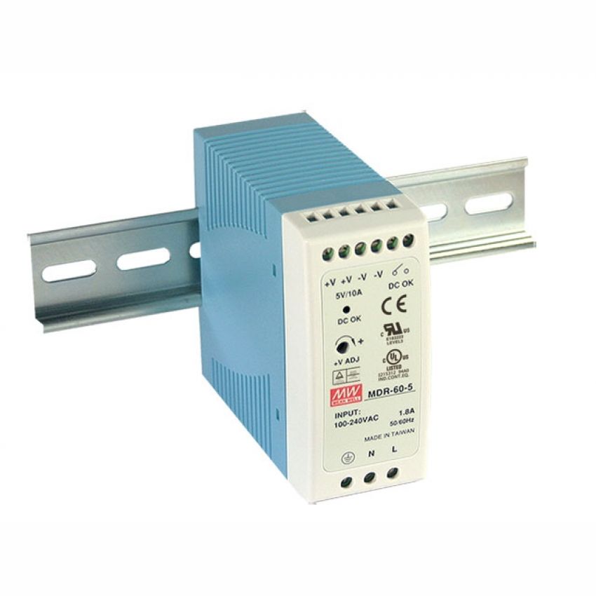 5V 50W 10A Din Mount MDR Series — Mean Well