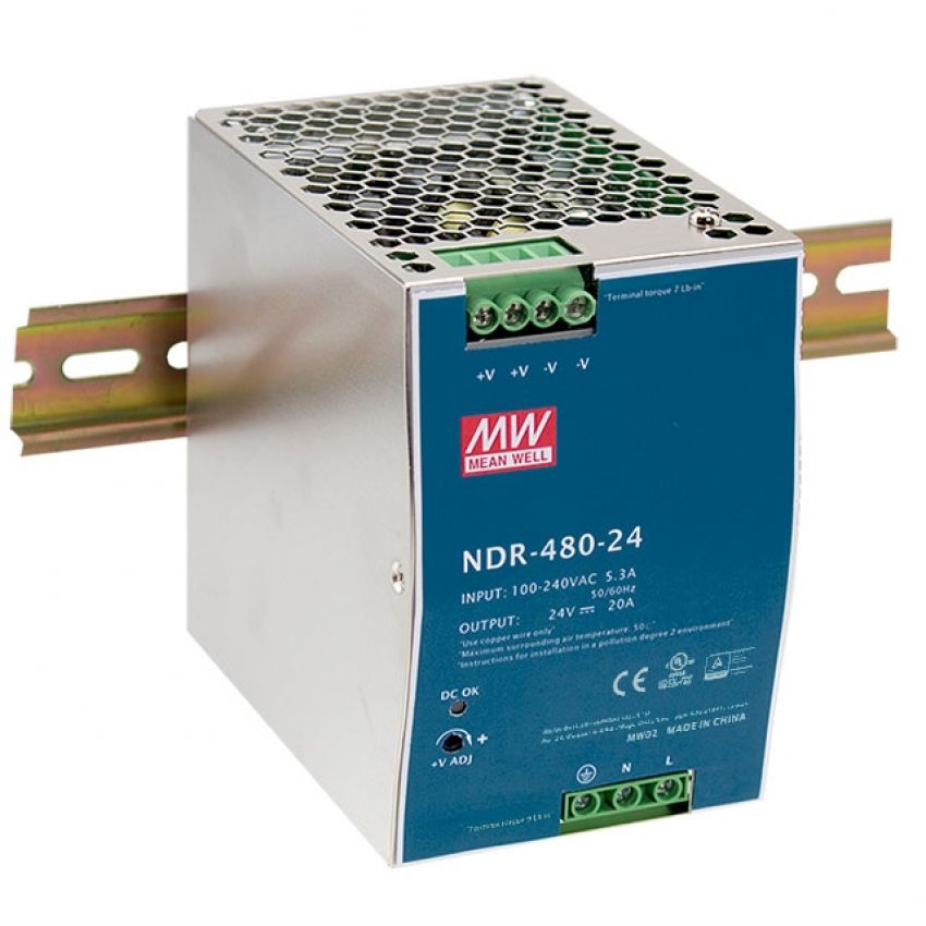 24V 480W 20A Din Mount Power Supply NDR Series - Economical Range — Mean Well