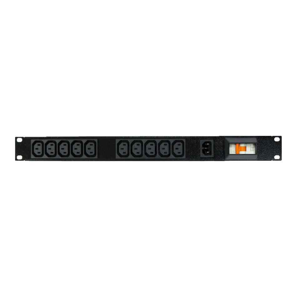 Power strip: 10x 10A C13 IEC outlets, 19" 1U Horizontal, Black Panel — RackPower