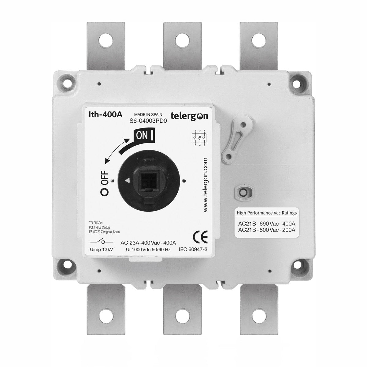 Switch Disconnector S6 400A 3P (HANDLE ORDERED SEPARATELY) — Telergon