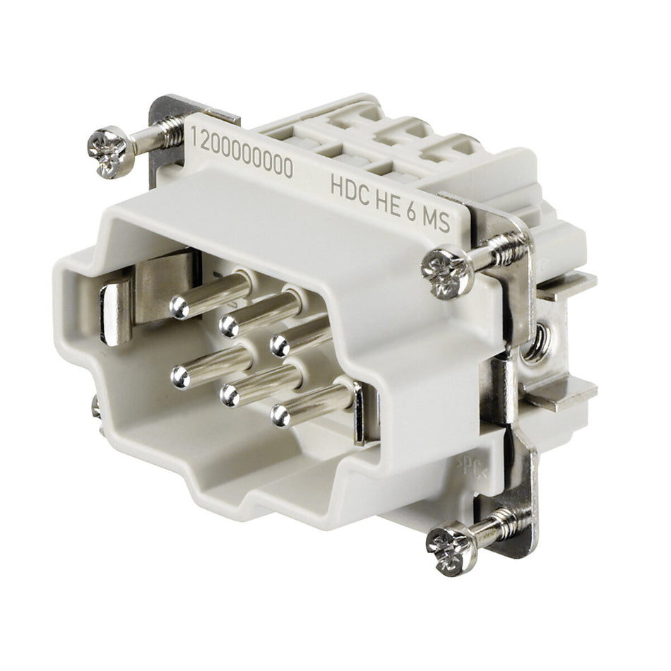 Heavy Duty Connector Insert, Male, 6 Pole + PE, Screw, 24A 500V, Size 3 – Weidmüller HDC HE 6 MS