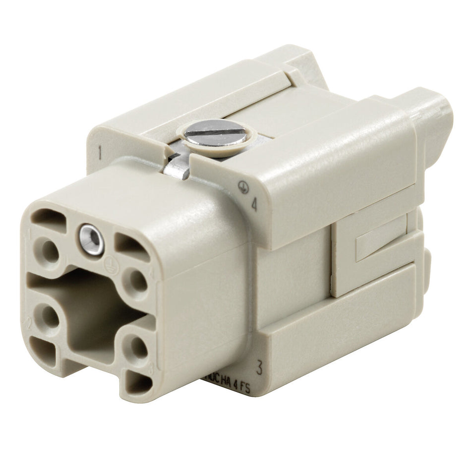 Heavy Duty Connector Insert, Female, 4 Pole + PE, Screw, 16A 400V, Size 1 – Weidmüller HDC HA 4 FS