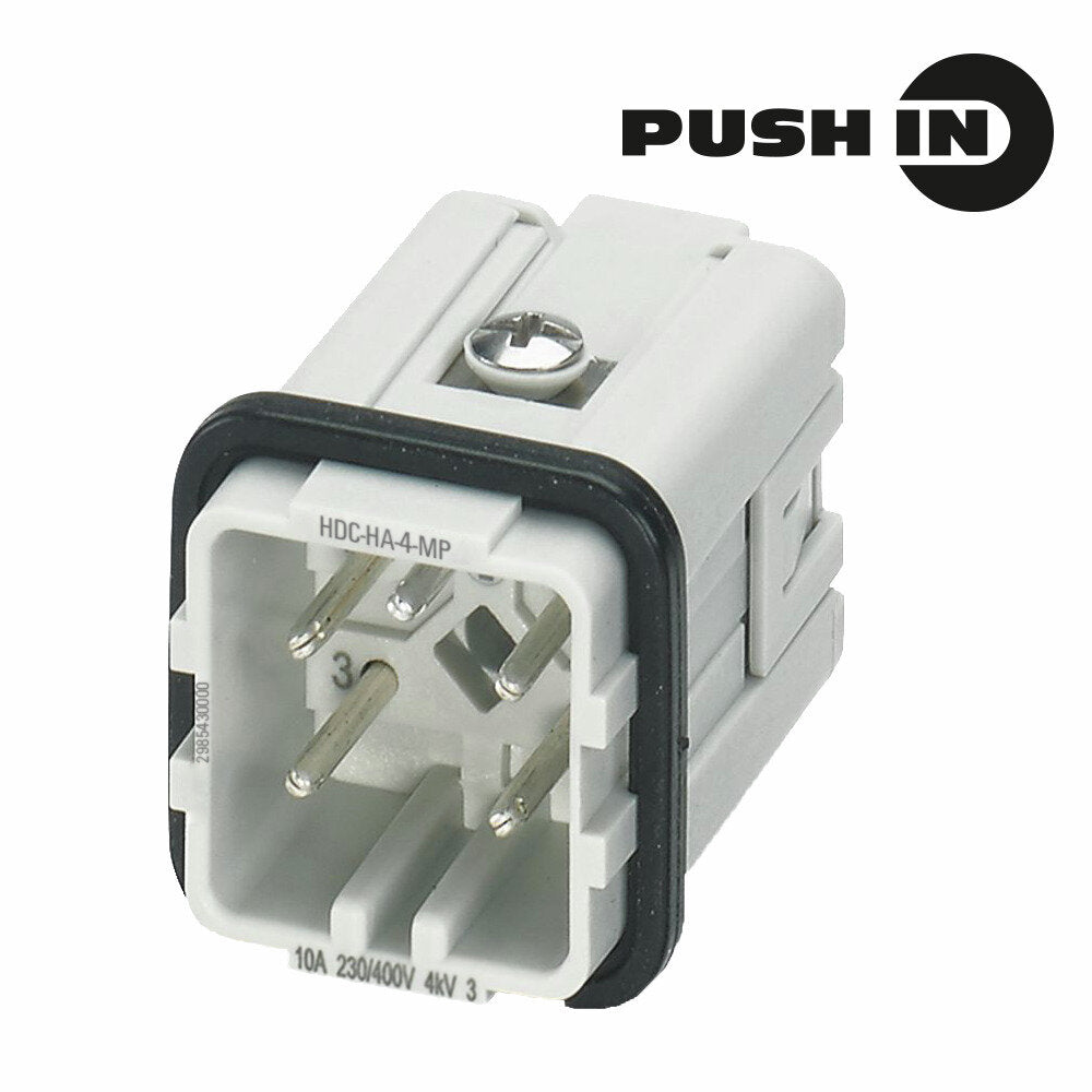 Heavy Duty Connector Insert, Male, 4 Pole + PE, Push-In, 10A 400V, Size 1 – Weidmüller HDC HA 4 MP