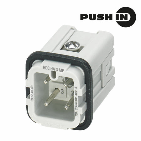 Heavy Duty Connector Insert, Male, 3 Pole + PE, Push-In, 10A 400V, Size 1 – Weidmüller HDC HA 3 MP