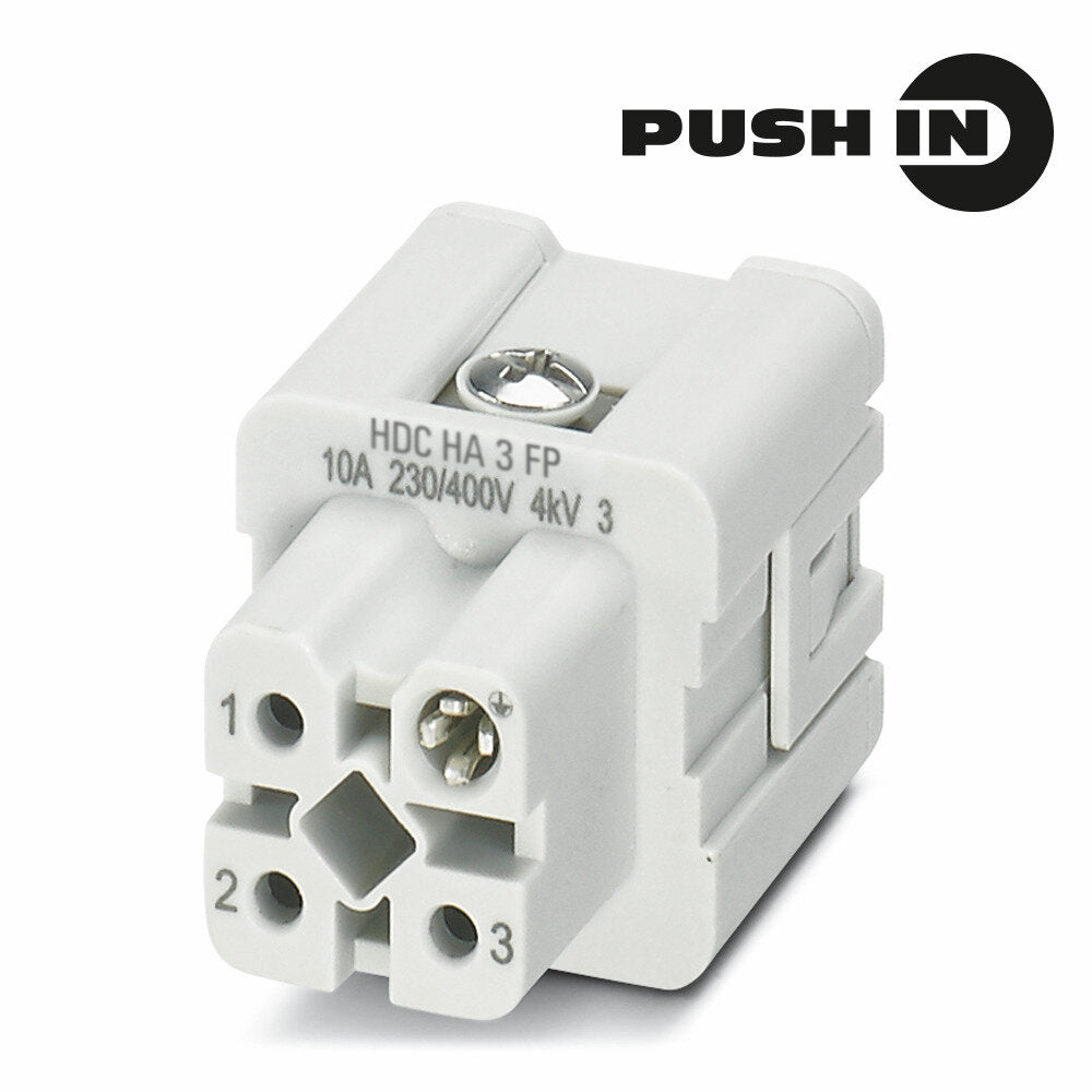 Heavy Duty Connector Insert, Female, 3 Pole + PE, Push-In, 10A 400V, Size 1 – Weidmüller HDC HA 3 FP