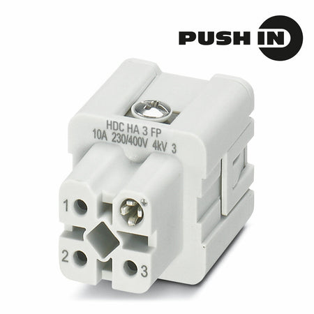 Heavy Duty Connector Insert, Female, 3 Pole + PE, Push-In, 10A 400V, Size 1 – Weidmüller HDC HA 3 FP