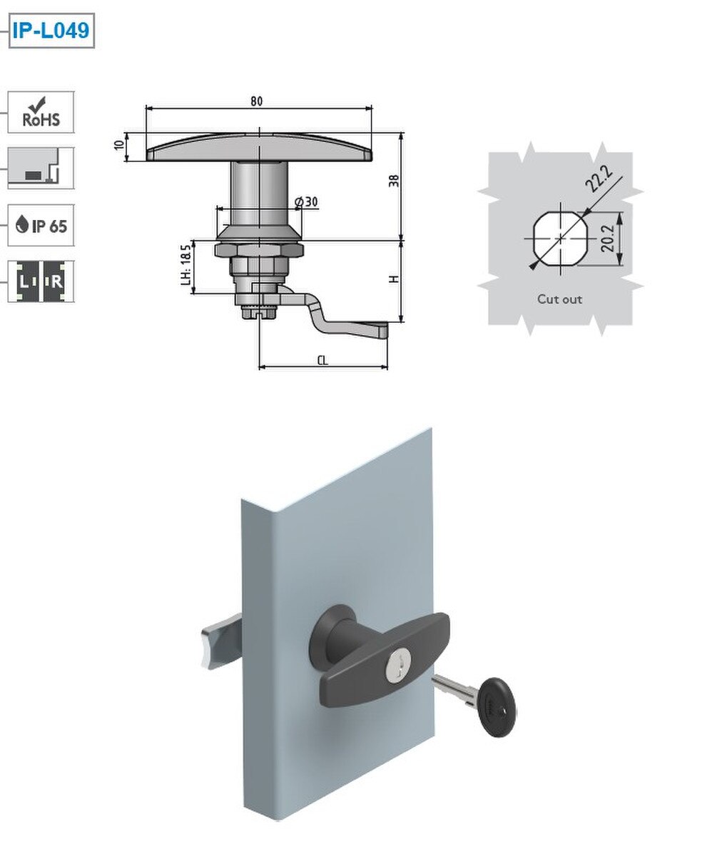 Black T Handle for Electrical Enclosures, Keyed
